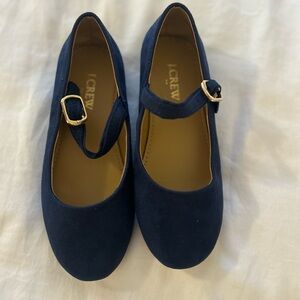 J. Crew Navy Mary Jane Flats with Gold Buckles